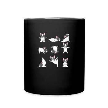 Frenchie Fränzösische Bulldogge Yoga - Tasse einfarbig - Schwarz - Vorne