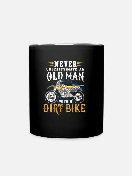 Unterschätze niemals einen alten Mann mit Dirtbike - Tasse einfarbig - Schwarz