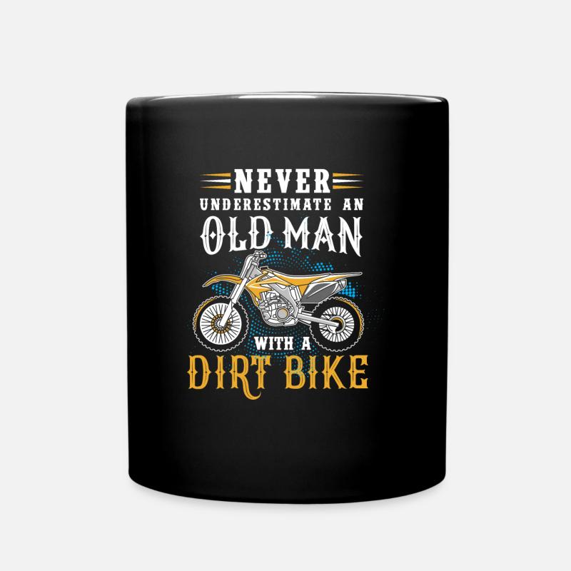 Unterschätze niemals einen alten Mann mit Dirtbike - Tasse einfarbig - Schwarz