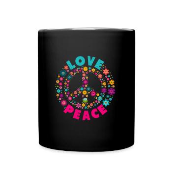 Chemise Hippi Love Peace Motif Hippie Flower Power - Mug uni - noir - Devant