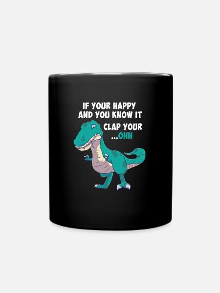 T-Rex Tyrannosaurus Clap Your Hands Happy Funny - Full Colour Mug - black