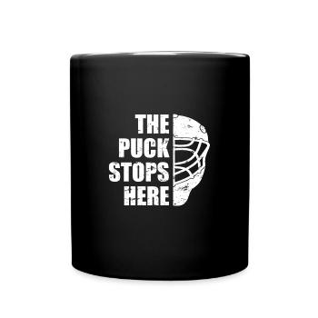 The puck stops here - Hockey Goalie Design - Full Colour Mug - black - Front