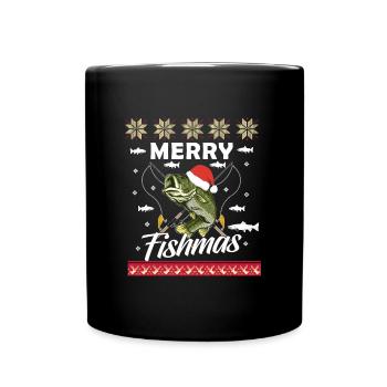 Merry Fishmas - Tasse einfarbig - Schwarz - Vorne