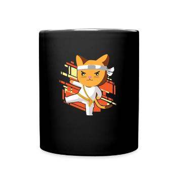 Karate Katze - Tasse einfarbig - Schwarz - Vorne