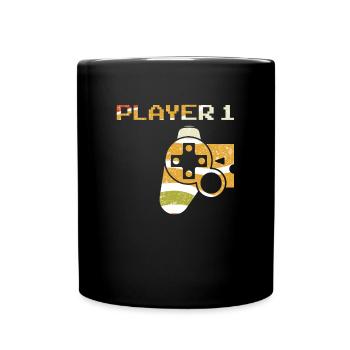 Player 1 - Partner Paar Gaming Konsole Partnerlook - Tasse einfarbig - Schwarz - Vorne