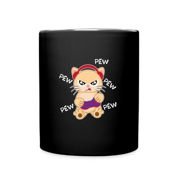 Verspielte süße Gamer Katze - Tasse einfarbig - Schwarz - Vorne