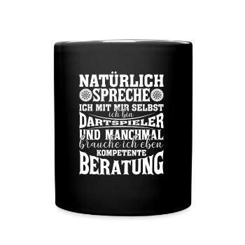 Darts Darten Dart Dartboard Spruch Lustig - Tasse einfarbig - Schwarz - Vorne