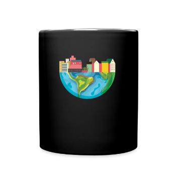 Erdkugel Stadt - Tasse einfarbig - Schwarz - Vorne