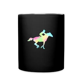 Pferd mit Jockey Rennpferd - Tasse einfarbig - Schwarz - Vorne