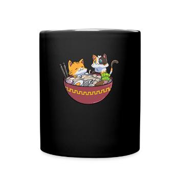 Kawaii japanische Katze Nudeln Katzen Anime Essen - Tasse einfarbig - Schwarz - Vorne
