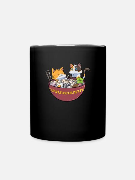 Kawaii chat japonais nouilles chats anime alimentaire - Mug uni - noir