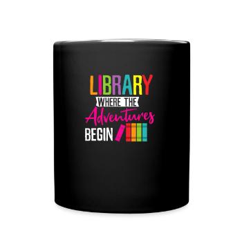 Das Abenteuer beginnt in der Bibliothek - Tasse einfarbig - Schwarz - Vorne
