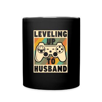 Leveling up to Husband Geschenk Junggeselle - Tasse einfarbig - Schwarz - Vorne