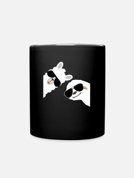 Alpaka lacht mit Faultier Sloth - Tasse einfarbig - Schwarz