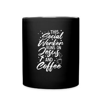 Sozialarbeiter-Kaffee und Jesus - Tasse einfarbig - Schwarz - Vorne