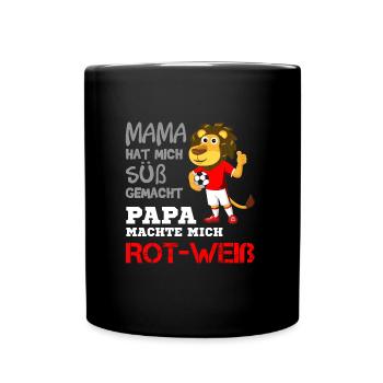 Rot-Weiß Fußball Verein Löwe Geschenk Rot Weiss - Tasse einfarbig - Schwarz - Vorne