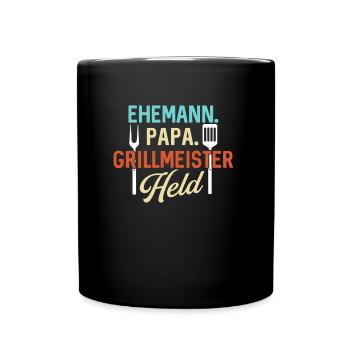 Ehemann Papa Grillmeister Held - Tasse einfarbig - Schwarz - Vorne
