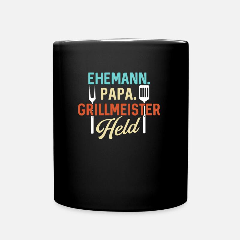 Ehemann Papa Grillmeister Held - Tasse einfarbig - Schwarz