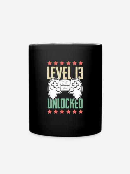 Level 13 Unlocked 13th teenage birthday - Full Colour Mug - black