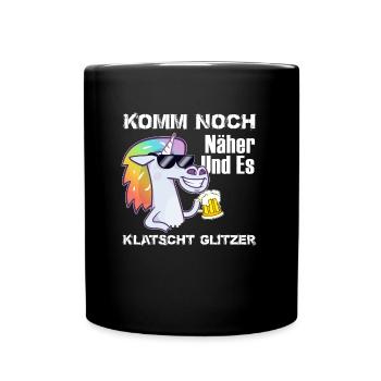 Einhorn Glitzer Klatscht Mädchen Geschenk - Tasse einfarbig - Schwarz - Vorne