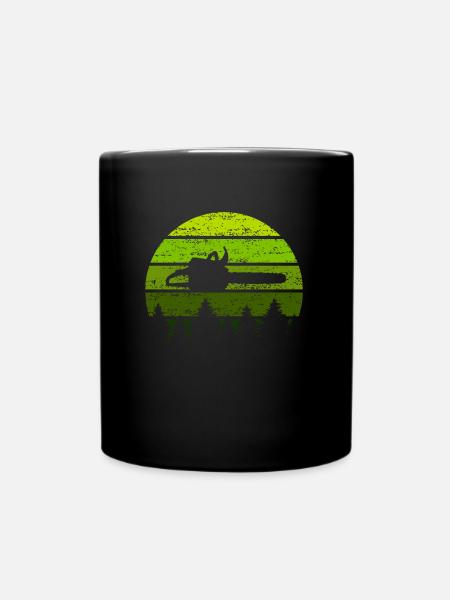 Kettensäge Sunset Retro Wald Holz Holzfäller Forst - Tasse einfarbig - Schwarz