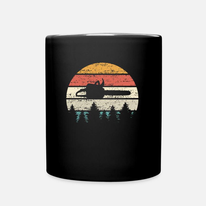 Kettensäge Wald Holz Sunset Retro Holzfäller Forst - Tasse einfarbig - Schwarz