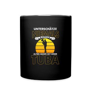 Alter Mann mit einer Tuba Tubist Tuba - Tasse einfarbig - Schwarz - Vorne