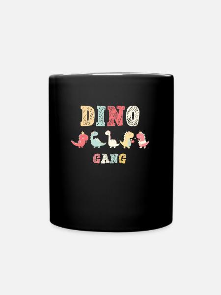 Bunte kindliche Dino Gang Dinosaurier Schulkind - Tasse einfarbig - Schwarz
