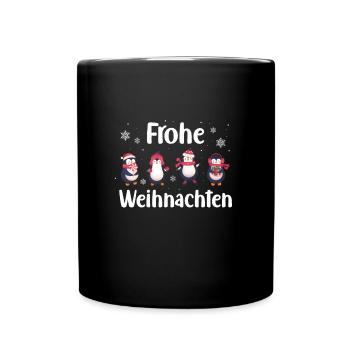 Frohe Weihnachten Pinguine Pinguin - Tasse einfarbig - Schwarz - Vorne