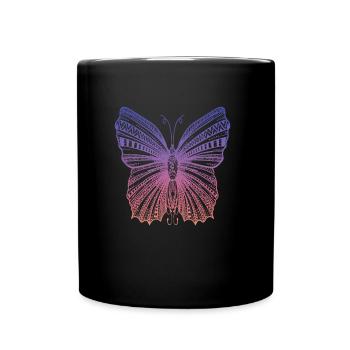 Pretty Color Patterned Butterfly - Full Colour Mug - black - Front