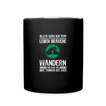 Wandern und Bier Lustig Geschenk Wanderer - Tasse einfarbig - Schwarz - Vorne