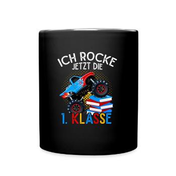 Monstertruck Auto Crash 1. Klasse Schulkind Schule - Tasse einfarbig - Schwarz - Vorne
