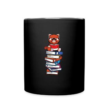 Kawaii red panda reading books - Full Colour Mug - black - Front