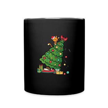 Cat Christmas Tree - Christmas Kitten - Full Colour Mug - black - Front