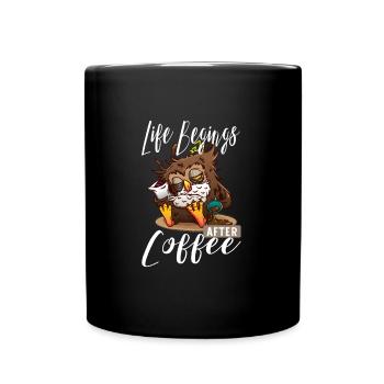 Night Owl Owl La vie commence après le café - Mug uni - noir - Devant