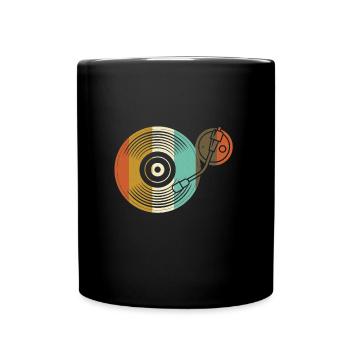 Scarf Plate Vinyl - Retro Turntable - DJ - Full Colour Mug - black - Front