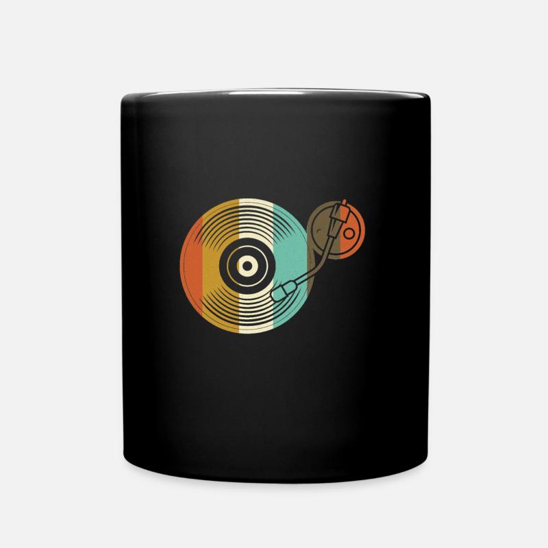 Scarf Plate Vinyl - Retro Turntable - DJ - Full Colour Mug - black