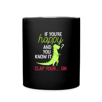 Funny Dino Trex Happy Clap Your Hands - Full Colour Mug - black - Front