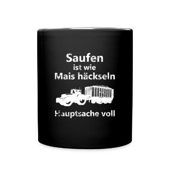 Landwirt Trecker Traktor Mais häckseln Bier saufen - Tasse einfarbig - Schwarz - Vorne