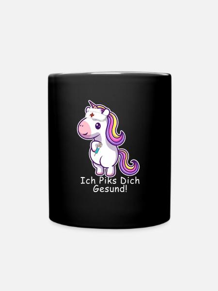 Ich Piks dich gesund Krankenschwester Einhorn Gesc - Tasse einfarbig - Schwarz