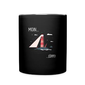 Moin Nordsee Leuchtturm & Möwen Strand Urlaub Meer - Tasse einfarbig - Schwarz - Vorne