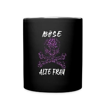Böse Alte Frau Ironie Leopard Totenkopf Bikerin - Tasse einfarbig - Schwarz - Vorne