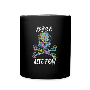 Böse Alte Frau Ironie Camouflage Totenkopf Bikerin - Tasse einfarbig - Schwarz - Vorne