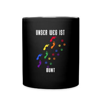 Fußspuren Pfoten Hund Regenbogen Gay Pride CSD - Tasse einfarbig - Schwarz - Vorne