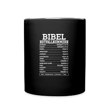 Bibel Notfallnummer Lustige Bibelverse Taufe - Tasse einfarbig - Schwarz - Vorne