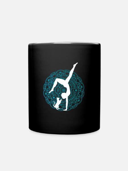 Damen Yoga Outfit mit Katze Yoga Pilates Qi Gong - Tasse einfarbig - Schwarz