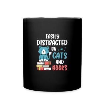 Easily Distracted By Cats and Books for Cat Book - Tasse einfarbig - Schwarz - Vorne