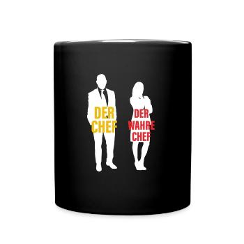 Der Chef Der Wahre Chef Papa und Mama - Tasse einfarbig - Schwarz - Vorne