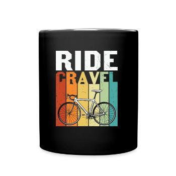 Ride Cravel Retro Sunset Riding Bicycle - Full Colour Mug - black - Front