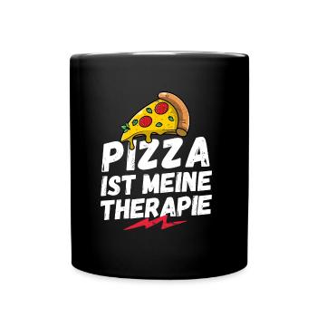 Pizza ist meine Therapie, Ich liebe Pizza, Pizza - Tasse einfarbig - Schwarz - Vorne